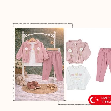 Blush Meadow 3-Piece Baby Outfit Set - Pink