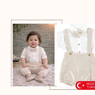 Classic Linen Suspender Romper Set - Beige