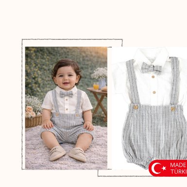 Classic Linen Suspender Romper Set - Dark Grey