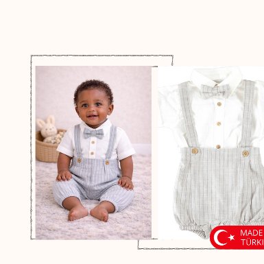 Classic Linen Suspender Romper Set - Light Grey