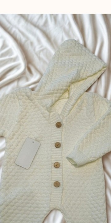 Luna Luxe Knit Hooded Romper – Vanilla Cream