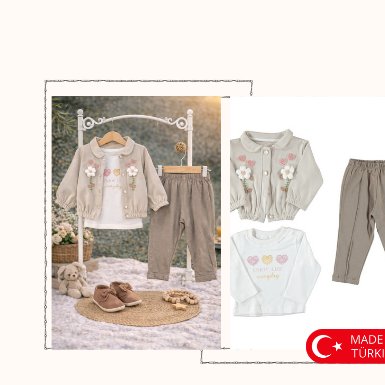Sweet Meadow 3-Piece Baby Outfit Set - Beige